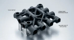 Linh kiện cổ hút động cơ ô tô (Intake Manifold) được in SLS 3D phức tạp từ vật liệu Nylon gia cường sợi carbon siêu bền.