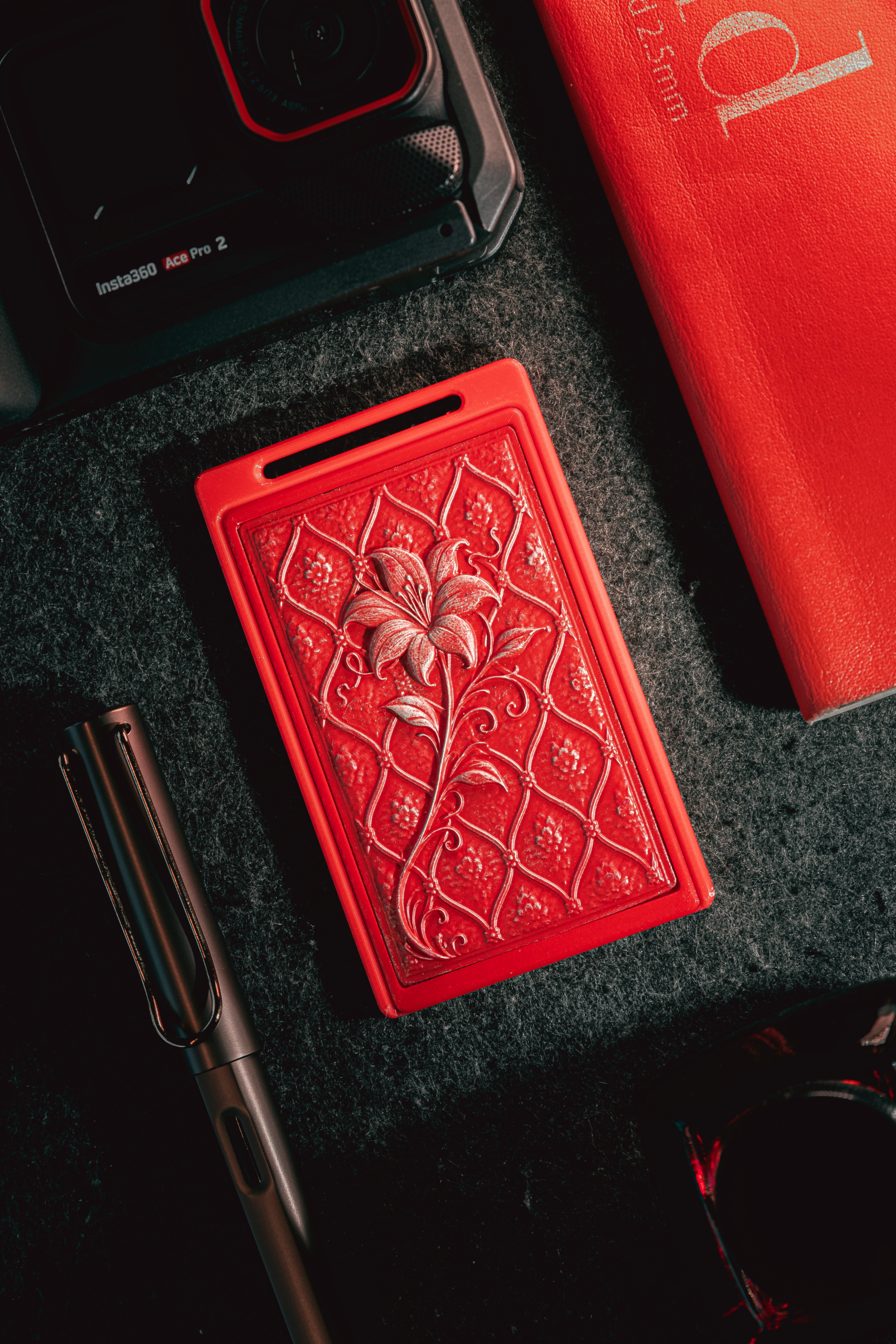 Client Request: Red Custom Flower provided by the client's sketch with classical diamond lattice pattern